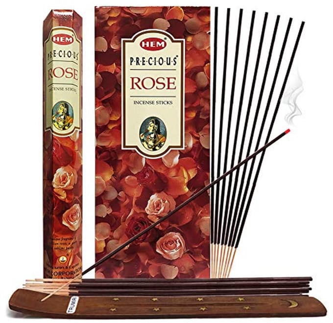 Kostbare Rose Wierookstokjes Bundel met Houder - 120 Stuks, 6 Sets van 20