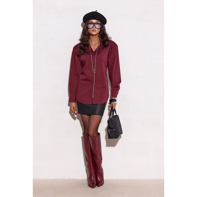 Contour Button Blouse - Bordeaux / 36