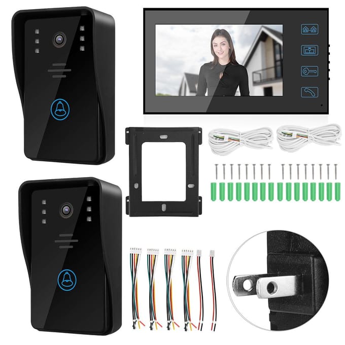 Interphone vidéo étanche 7 pouces Sonnette 2 Caméras 1 Moniteur LCD Téléphone de porte de sécurité