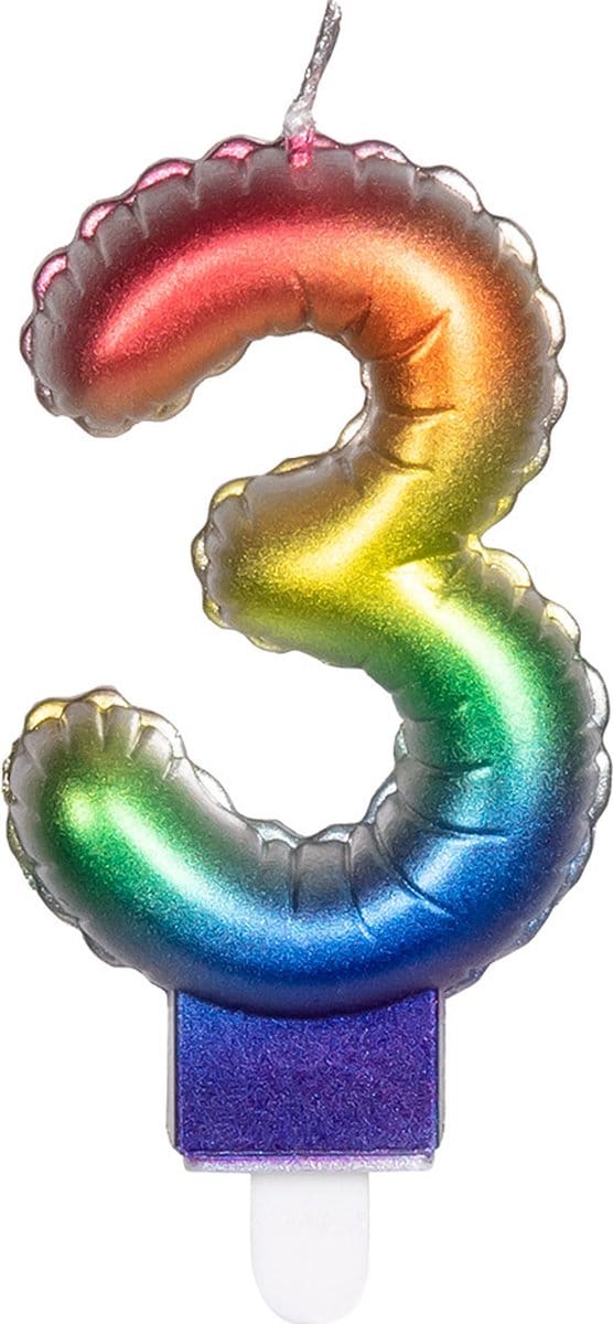 Boland - Kaarsje '3' regenboog 3 Multi - Regenboog - Regenboog