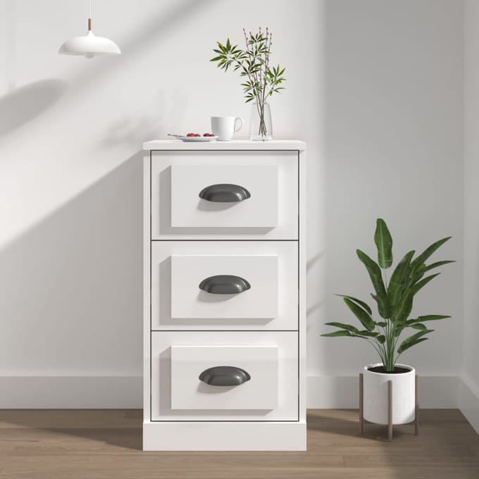 vidaXL - Dressoir - 36x35,5x67,5 - cm - bewerkt - hout - hoogglans - wit