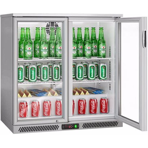 GGM Gastro Barkühlschrank - 900mm - 220 Liter - mit 2 Glasflügeltüren - Grau