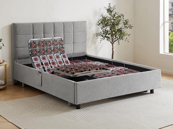 Vente-unique Bed met elektrische lattenbodem stof grijs 2 x 70 x 190 cm