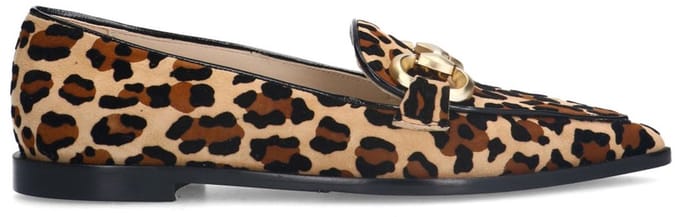 Manfield - Dames - Suède leopard loafers met chain - Maat 42