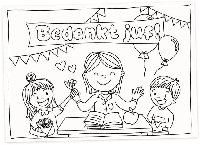 Inkleurkaart Juf - einde schooljaar - bedankt - bedankje - afscheid - stagiaire