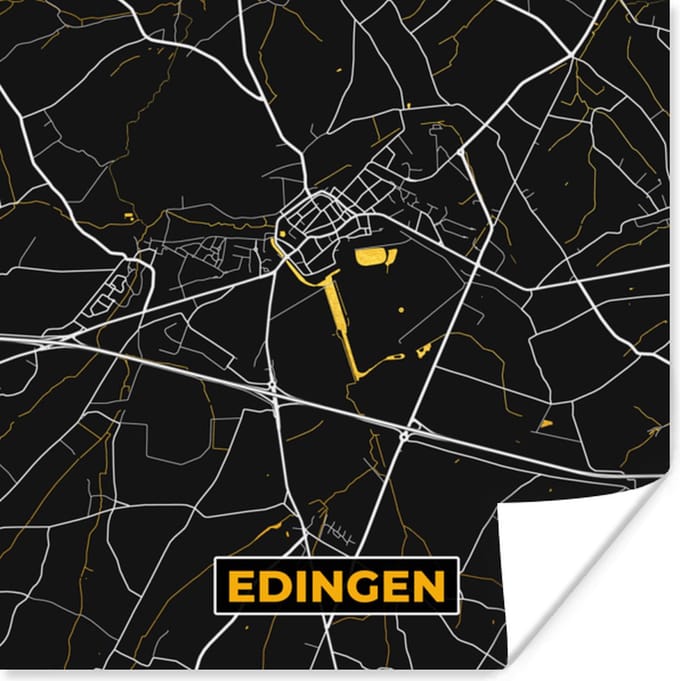 Poster Edingen - Kaart - Plattegrond - Stadskaart - Goud - 75x75 cm