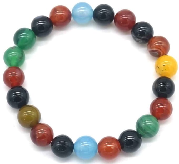 Armbandje - elastiek - kralen - gekleurd - agaat - multicolor - 10mm