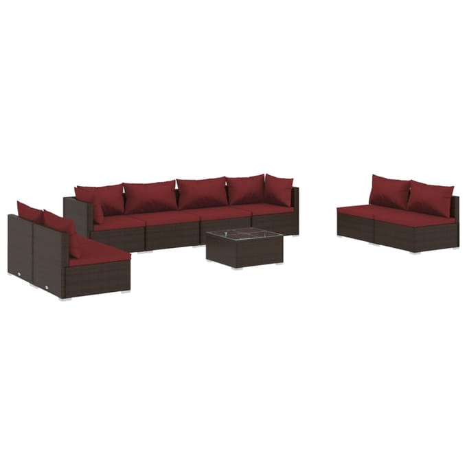 vidaXL - 9-delige - Loungeset - met - kussens - poly - rattan - bruin