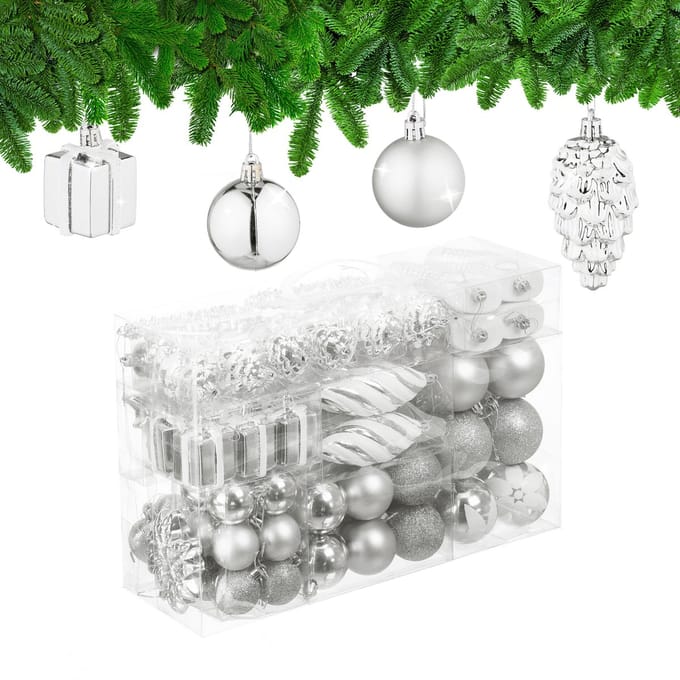 kerstballen - set van 72 - plastic - onbreekbaar - hartjes - sokjes - zilver