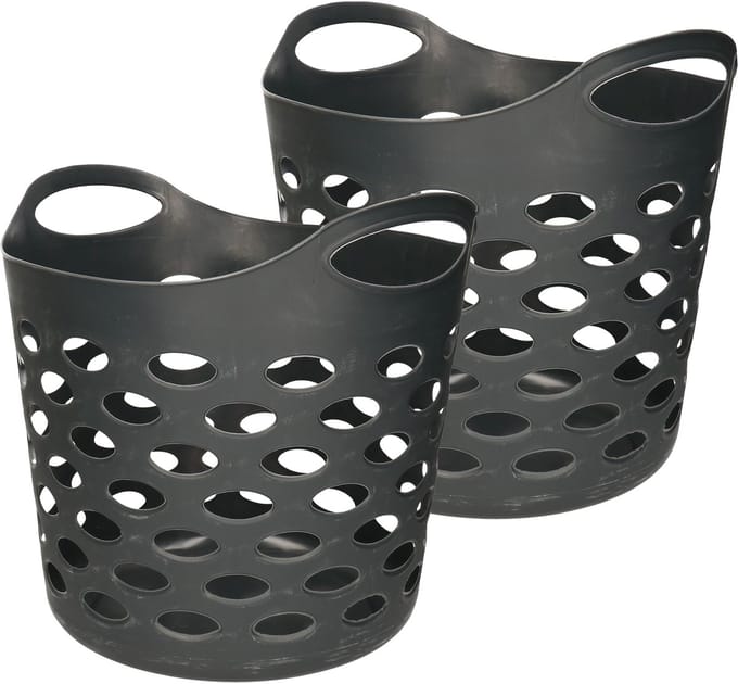 5Five Flexibele wasmand/opbergmand - 2x - rond - donkergrijs - 28 liter - D38 x H38 cm