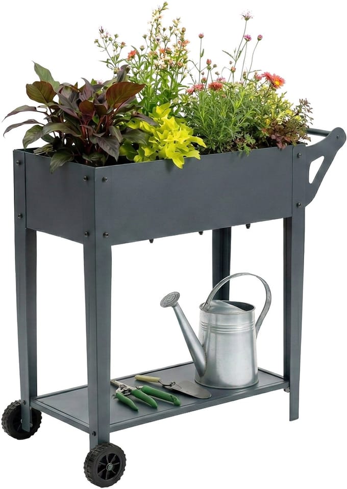 Moestuinbak - met wielen - 80 x 85 x 50 cm - antraciet