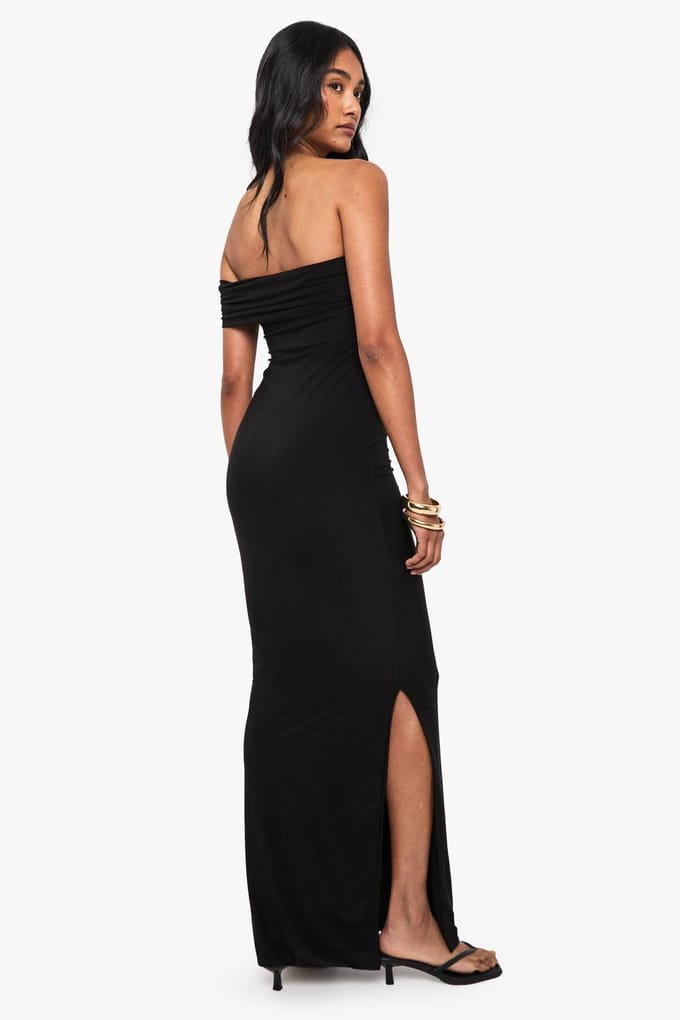 boohoo Dames Bandeau maxi-jurk met gouden bies | Black | Maat: 14