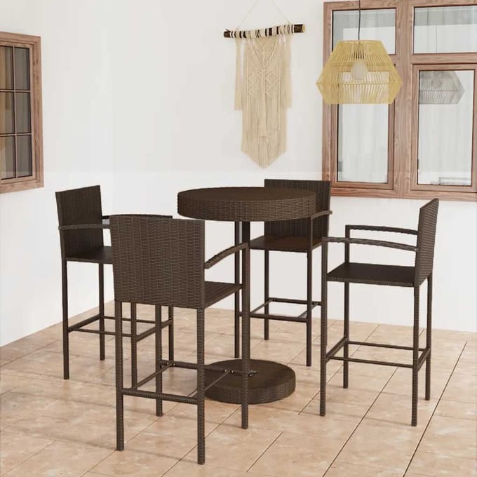 vidaXL - 5-delige - Tuinbarset - poly - rattan - bruin