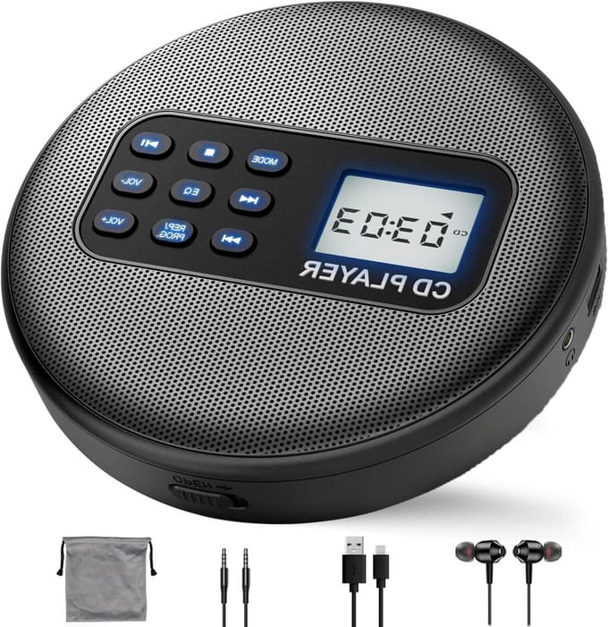 Draagbare CD Speler - Bluetooth CD Player - Muziek Luisteren - Ingebouwde Stereoluidsprekers - 21 x 16 x 5 cm