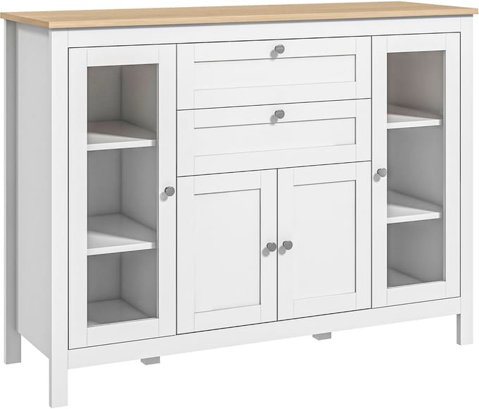 HOMCOM Dressoir - MDF - 120x40x90cm - Wit, Eikenhout