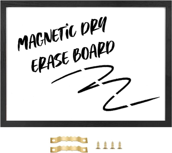 Magnetisch Whiteboard - Schrijfbord Prikbord - Notities Maken - Houtnerf Frame - 45 x 60 cm - Zwart