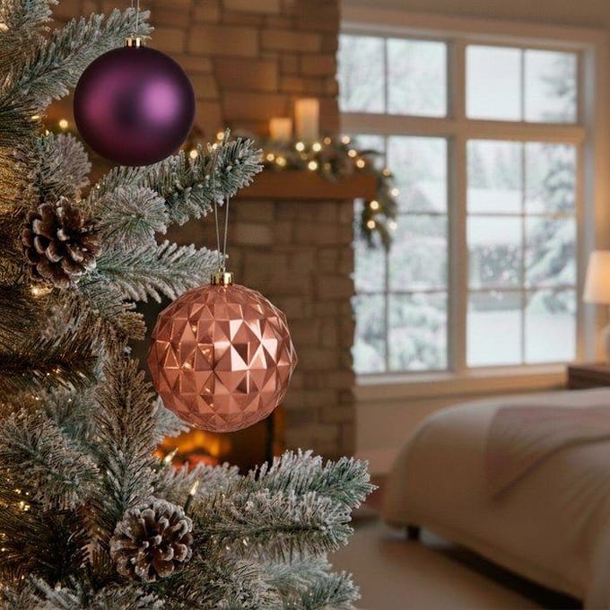 Springos Kerstballen | 6 Stuks | 15 cm | Paars | Rose Goud