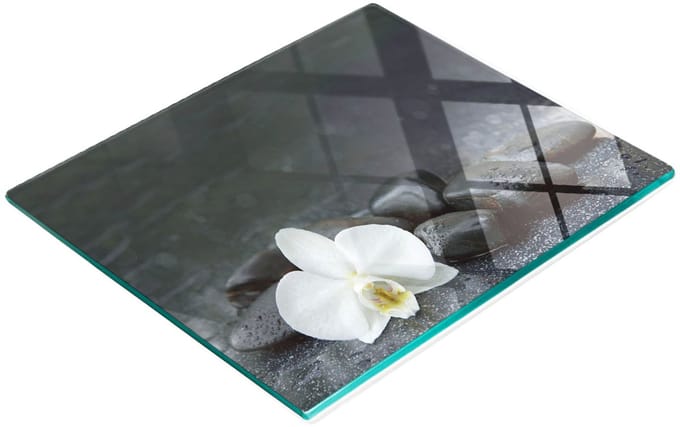 Glazen snijplank met decoratieve orchideeënprint, 60x52 cm