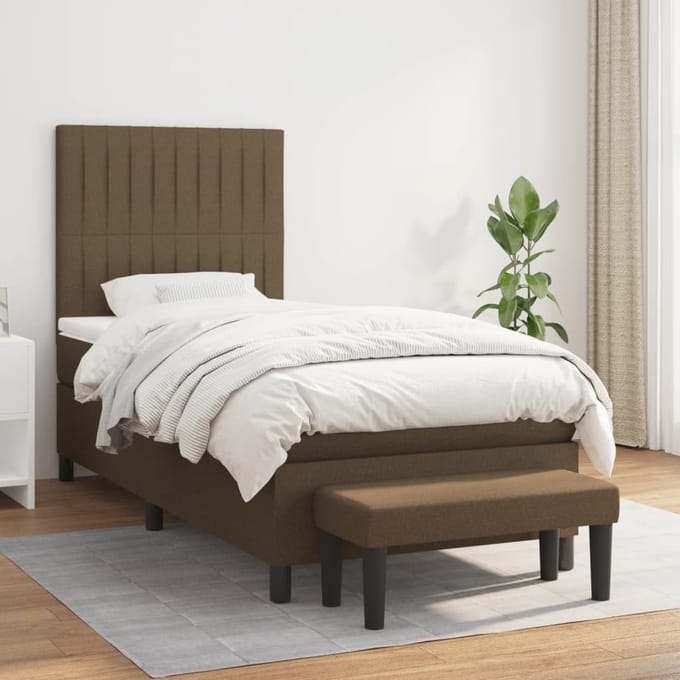 vidaXL - Boxspring - met - matras - stof - donkerbruin - 80x200 - cm