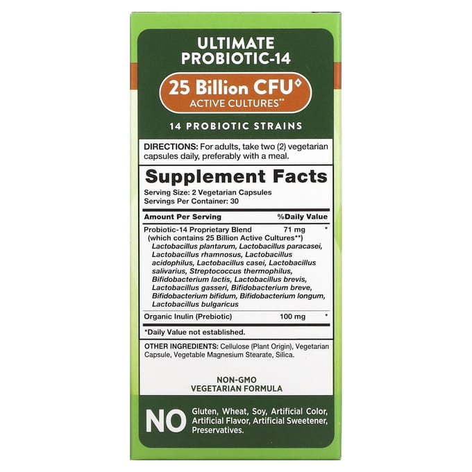Nature's Truth, Ultimate Probiotic-14, 25 miljard KVE, 60 plantaardige capsules