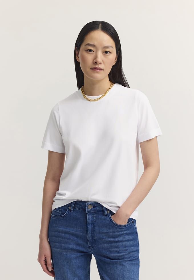 Bugatti Damen T-shirt van katoen-stretch met ronde hals