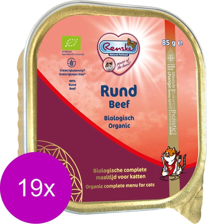 Renske Kat Bio Alu 85 g - Kattenvoer - 19 x Rund Graanvrij - NL-BIO-01