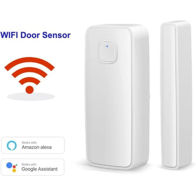 Capteur de porte Wi-Fi domestique compatible avec Google Assistant, détecteur d'ouverture et de fermeture de porte intelligent sans fil white