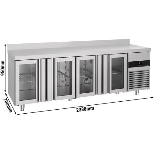 GGM Gastro Kühltisch PREMIUM - 2300x700mm - mit 4 Glastüren - Aufkantung