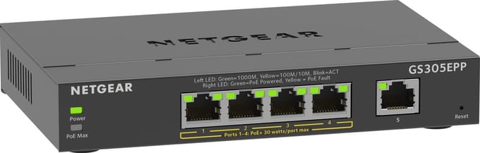 NETGEAR GS305EPP - Netwerk Switch - Plus Managed - 1 Gbps - PoE Switch - 5 poorten