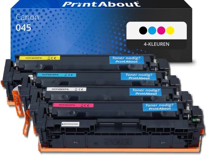 PrintAbout huismerk Toner 045 4-kleuren Multipack Geschikt voor Canon