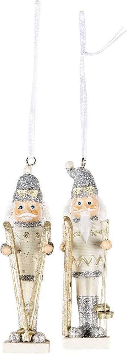 Clayre & Eef Kersthanger Set van 2 Notenkraker 10 cm Zilverkleurig Kunststof