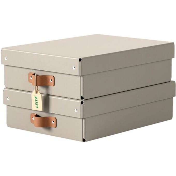 Leitz Puro Middelgrote Lage Opbergdoos met Deksel - Set van 2 - 8L - 100% Gerecycled Karton - Beige