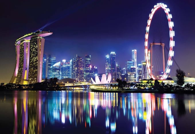 Fotobehang Singapore City Skyline | PANORAMIC - 250cm x 104cm | 130g/m2 Vlies