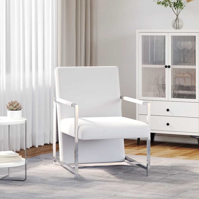 vidaXL - Fauteuil - met - chromen - poten - kunstleer - wit