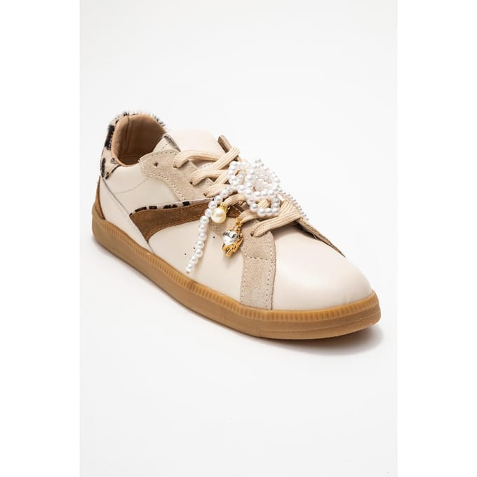 Taren Leren Parel Gesp Sneakers Dames