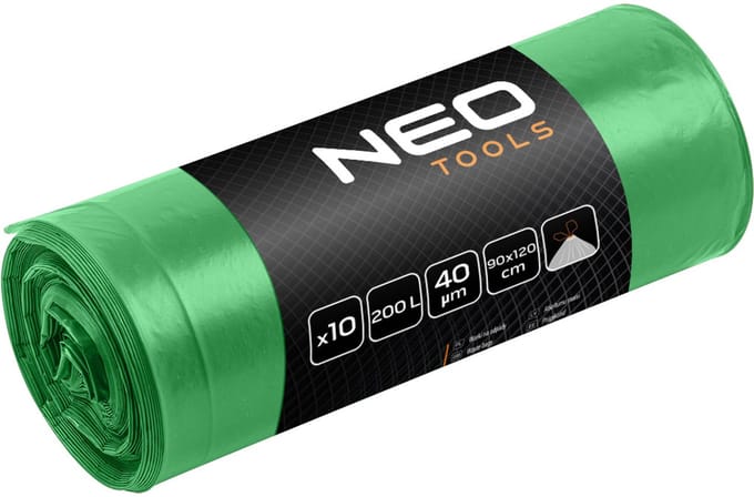 NEO TOOLS - Afvalzakken - 200L - Groen - 40 mic - 10 stuks