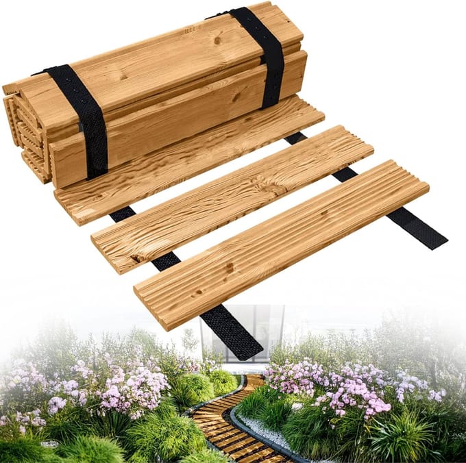 Houten Tuinpad Rol - Loopbrug Pad - Decoratief Pad - In te Kort Lengte - 30x600cm - Natuurlijk