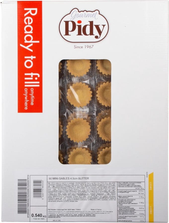 Pidy Tartelettes mini-sables gesuikerd 4.5 cm - Doos 90 stuks