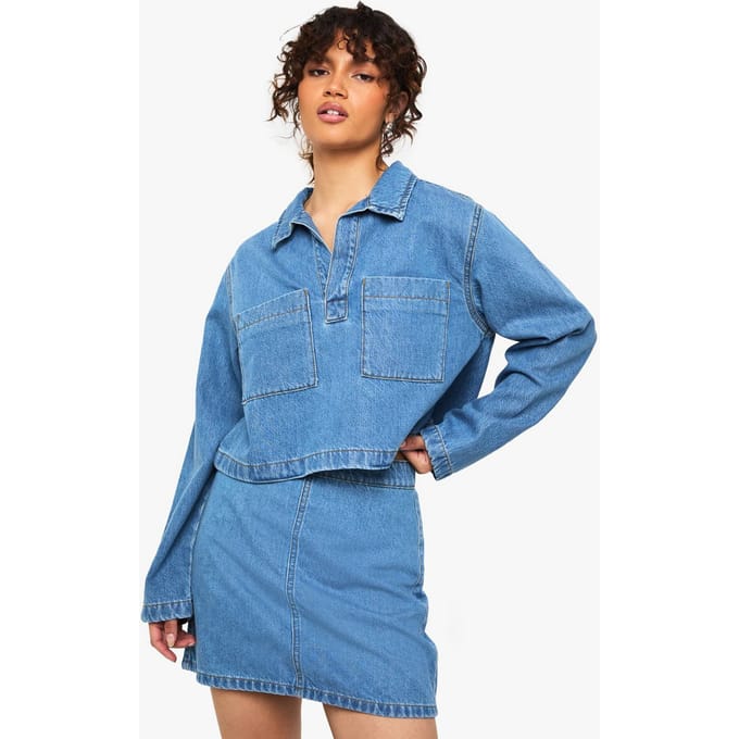 boohoo Dames A-lijn denimrok | Mid Blue | Maat: 6