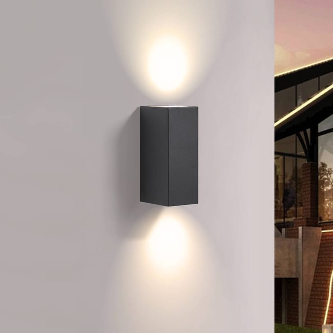 PRIOS - Wandlamp buiten - 2lichts - Aluminium, glas - H: 16 cm - GU10 - zwart