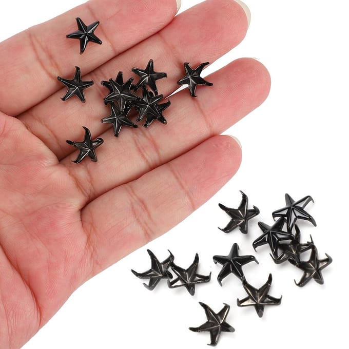 200 stuks Sterklinknagels 5-puntige Ster Klauwnagels DIY Tassen Hoeden Decoratie Accessoires 10MM Zwart black