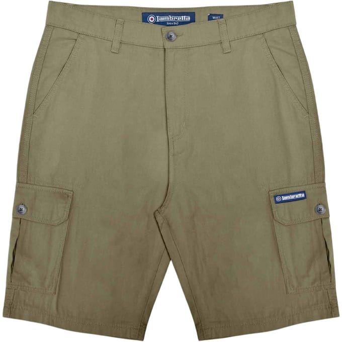 Lambretta Heren Rubberised Logo Cargo Shorts (Khaki Groen)