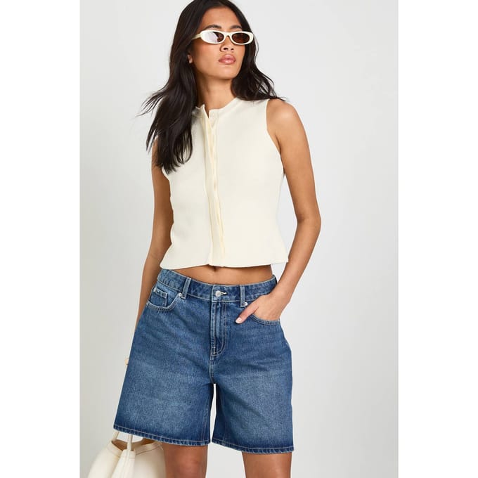 boohoo Dames Denim Boyfriend Short | Gewassen Indigo | Maat: 34