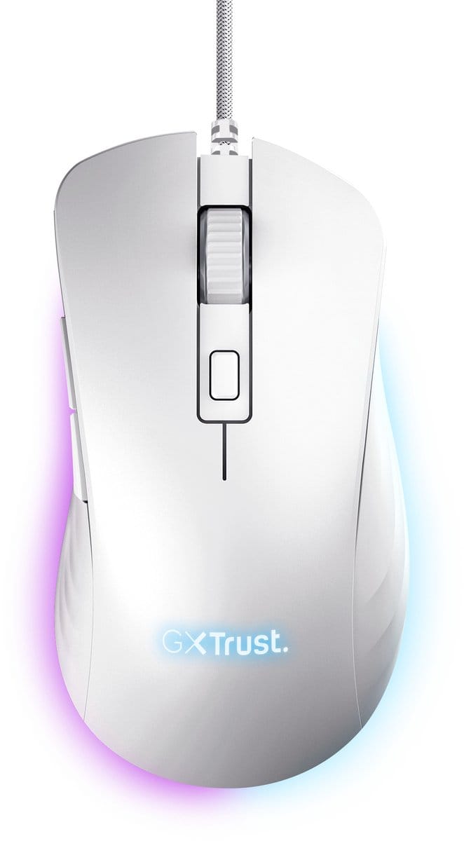 Trust GXT 924W Ybar+ - Gaming Muis - Bedraad - 25.600 DPI - RGB Verlichting - Wit
