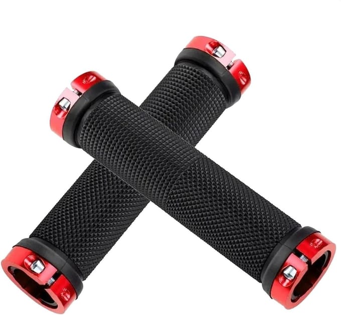 Fiets Handvatten - Stuur Grips - Veilig Fietsen - Dubbel Lock-on Systeem - 130 mm Lengte - Rood