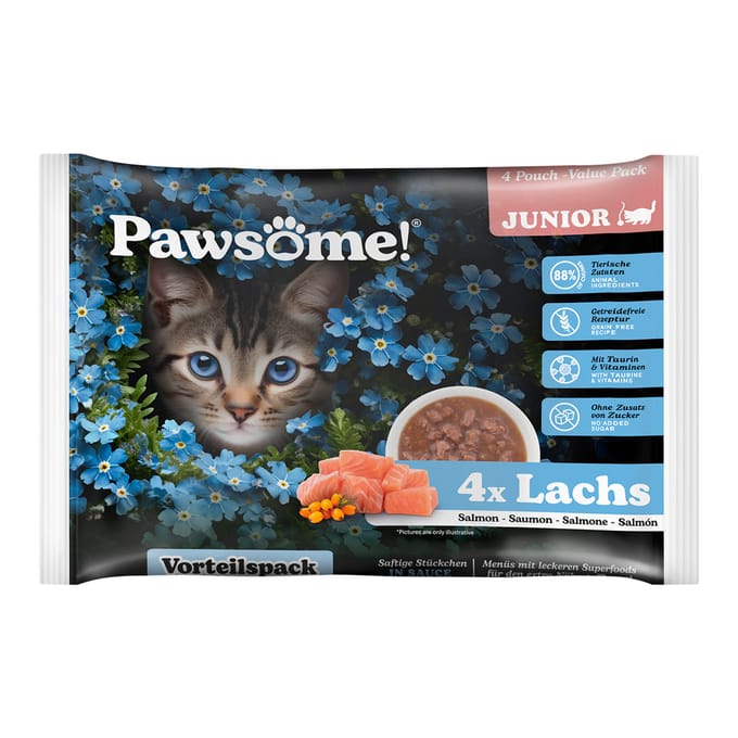 voordeelverpakking: 8x85g Pawsome Junior zalm kattenvoer