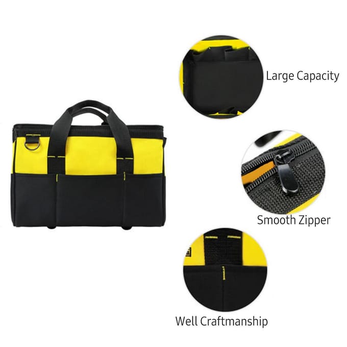 Sac à outils polyvalent en tissu Oxford, sac à fermeture éclair à large bouche, sac utilitaire multifonction avec transport Small yellow
