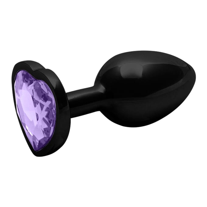 Shots - Ouch! OU811GUN - Heart Gem Butt Plug - Small - Gunmetal / Amethyst Purple