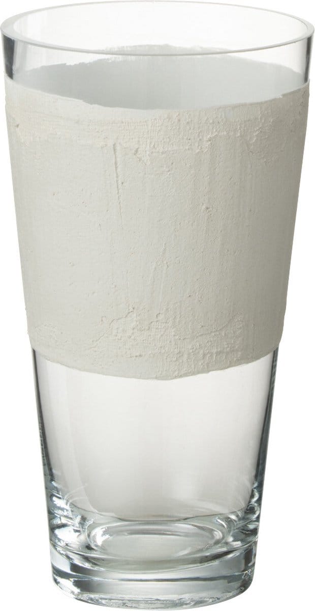 J-Line vaas Delph - glas - transparant/wit - extra small - 25 cm hoog