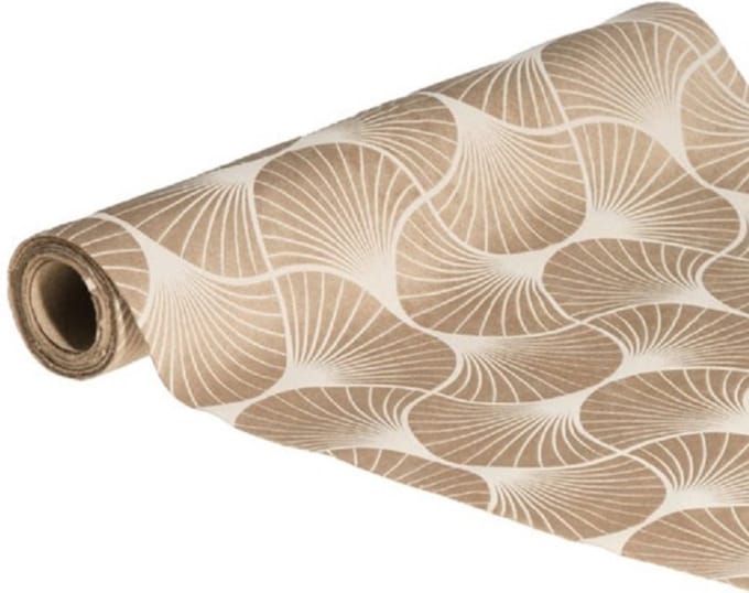Chaks Tafelloper op rol - ginkgo print - beige - 28 x 300 cm - polyester